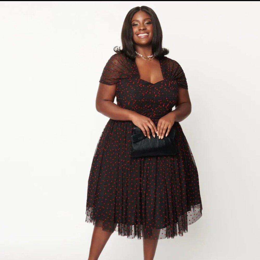 Unique Vintage Garden State Swing Dress in Red Heart